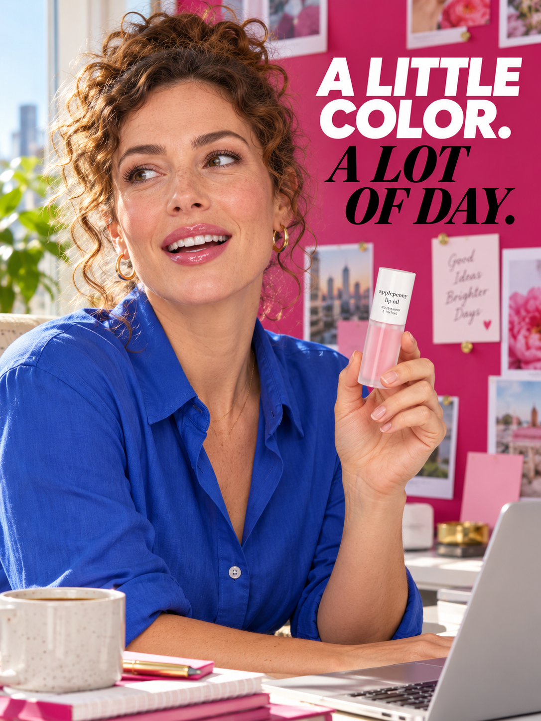 A fresh daytime lip-oil look.
