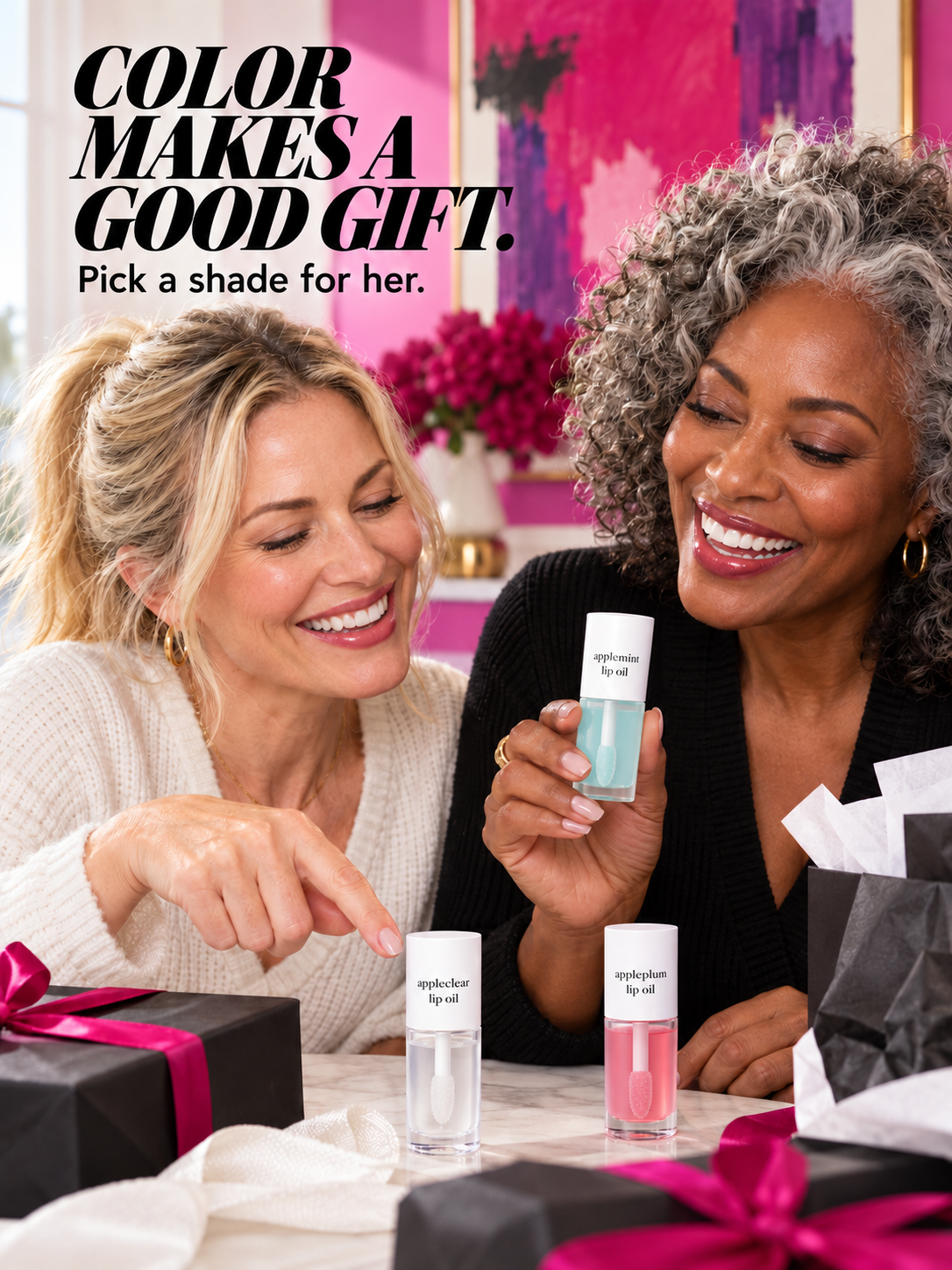 A choice of lip-oil shades for a little beauty gift.