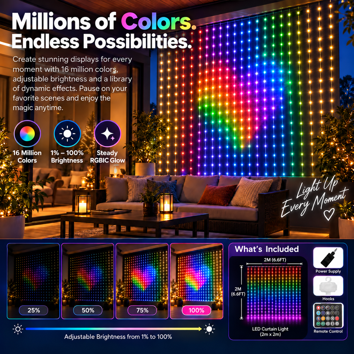 ✨2026 Smart LED Curtain Lights – 400 LEDs, App Control & Music Sync for Balcony, Halloween & Christmas 🎄