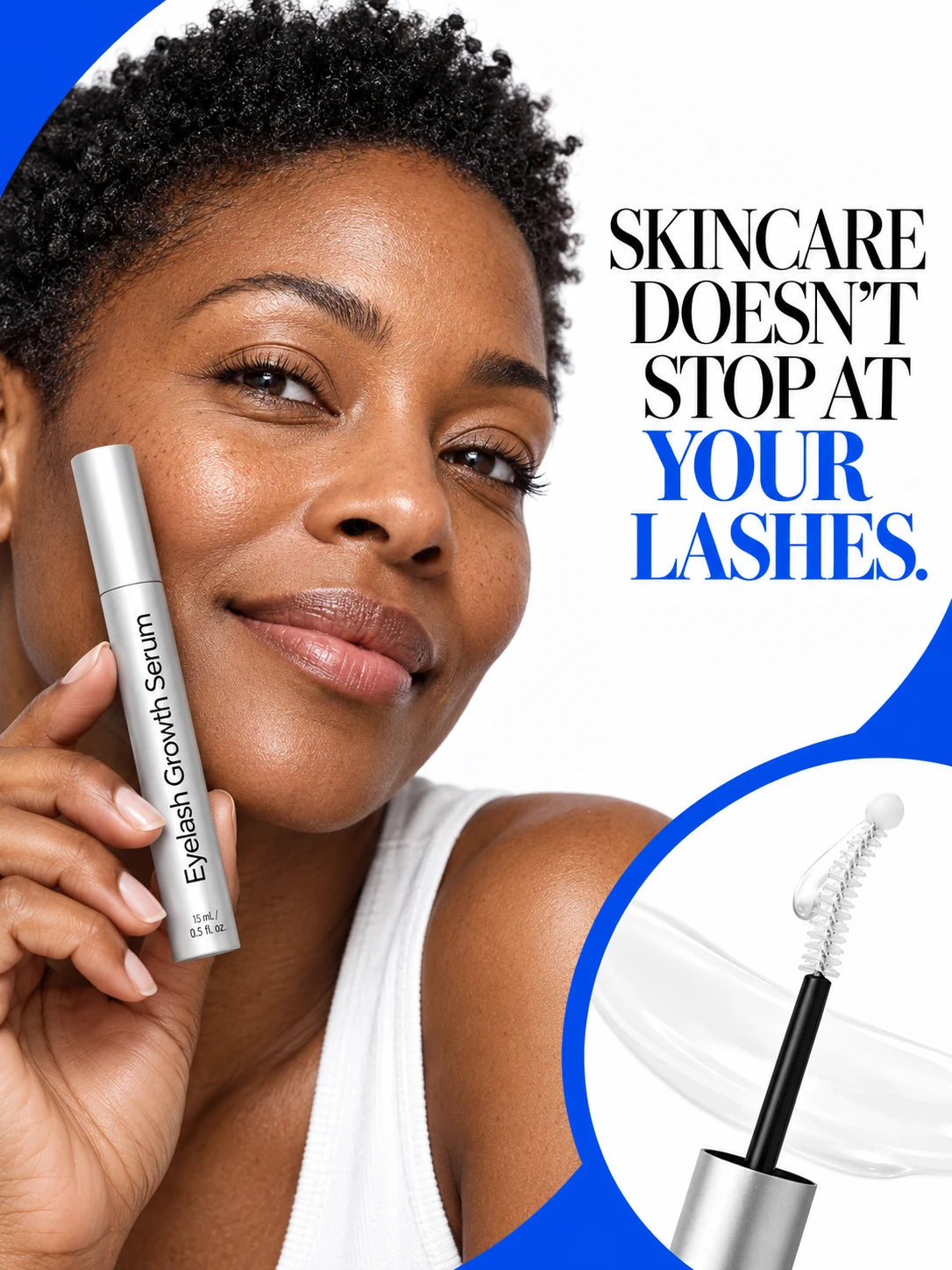 Woman adding lash serum to her skincare routine after cleansing.