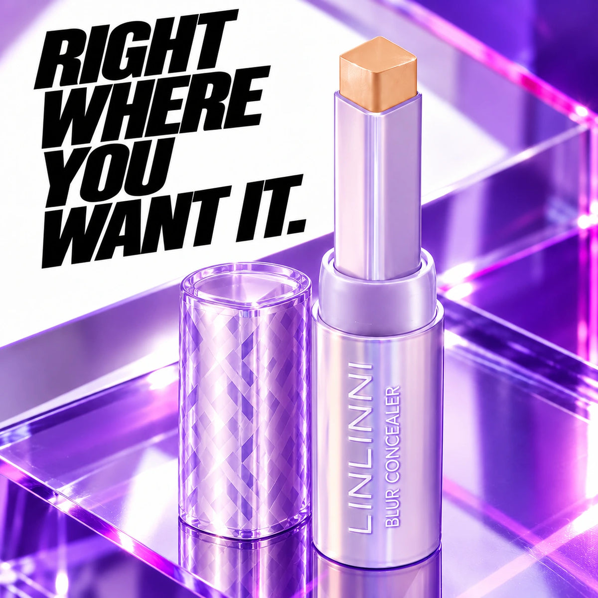 Close detail of the LINLINNI concealer stick diamond-shaped tip.