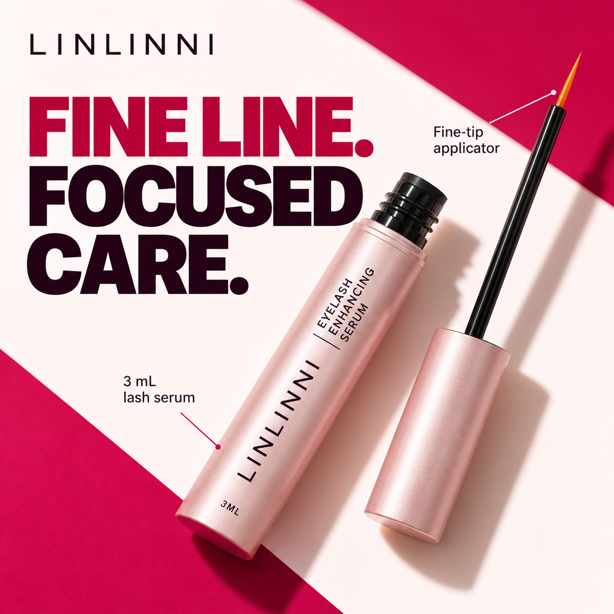 Close-up of the LINLINNI serum tube and fine-tip applicator