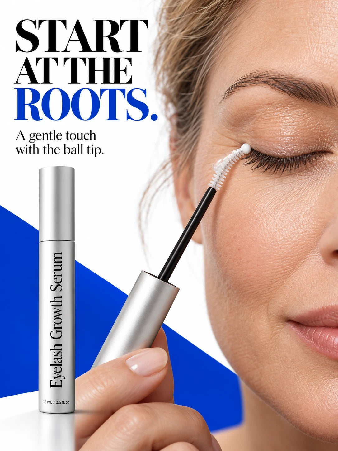 Ball tip placing serum gently at the lash roots.