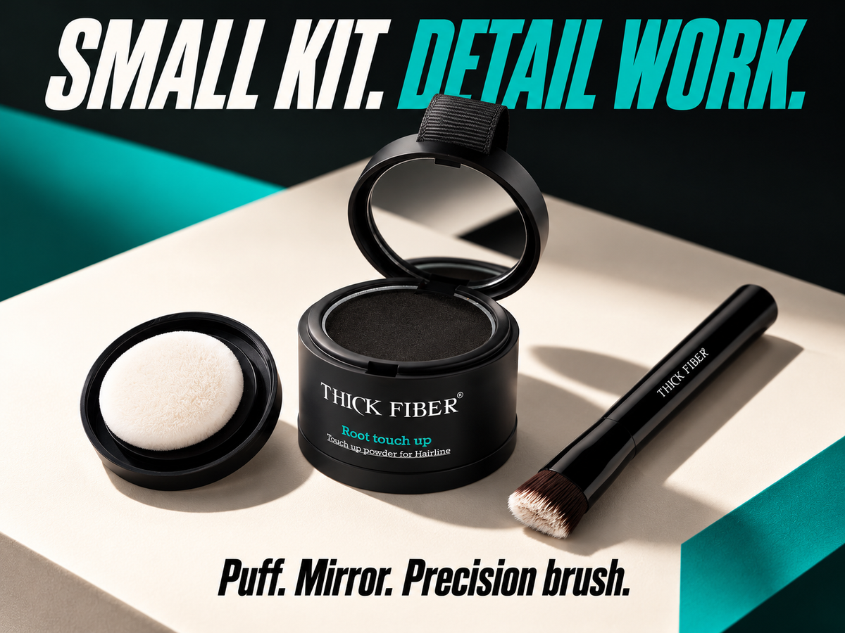 The matte-black 4g powder compact with its hinged mirror lid, separate puff cap and straight precision brush.