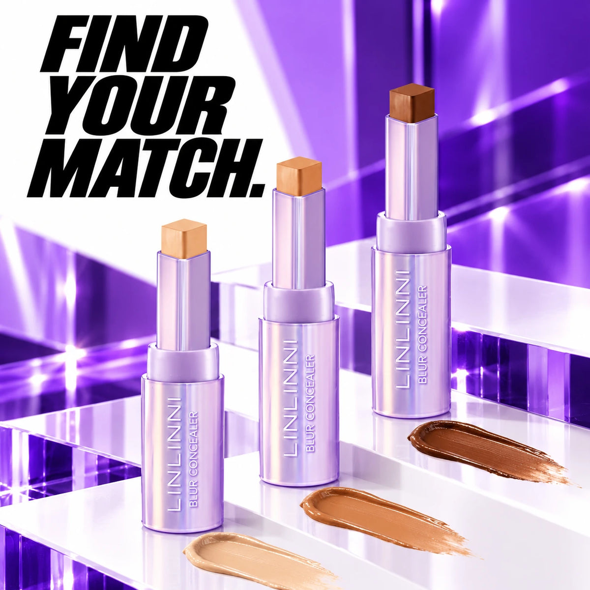 Concealer shade-choice styling with different depth and undertone options.