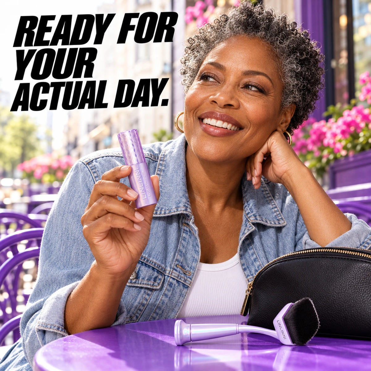 An adult woman wearing a natural everyday makeup finish.