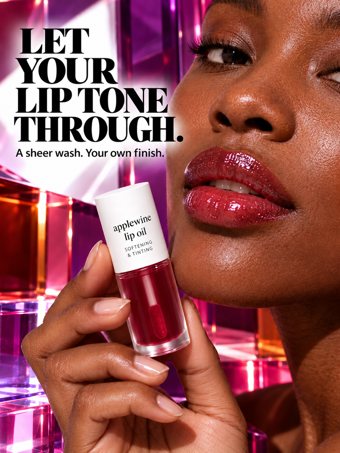 Different lip-oil finishes and sheer color moods.