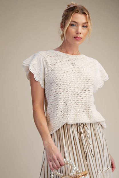Lace Cap Sleeve Knitted Sweater by: Easel