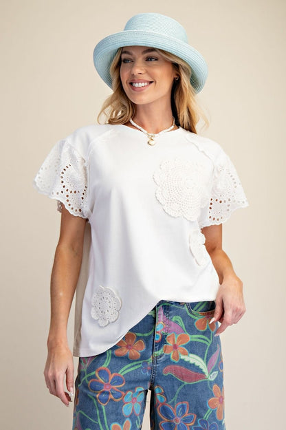 Lace Cap Sleeve Top By: Easel (2-Colors)